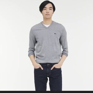 Lacoste Men's Light Gray V-Neck Sweater